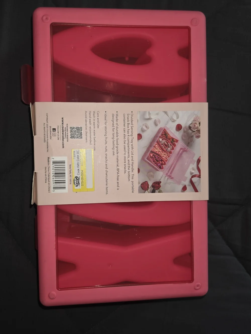 Pink 4-Compartment Snack & Storage Box XOXO Pattern New